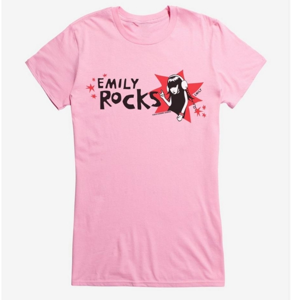 BNIB Emily the Strange Emily Rocks Charity Pink Graphic Fitted Tee size Small